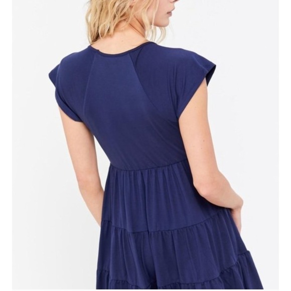 Urban Outfitters Julia Tiered Mini Dress Short‎ Sleeves Navy Blue Womens SMALL - Picture 3 of 6